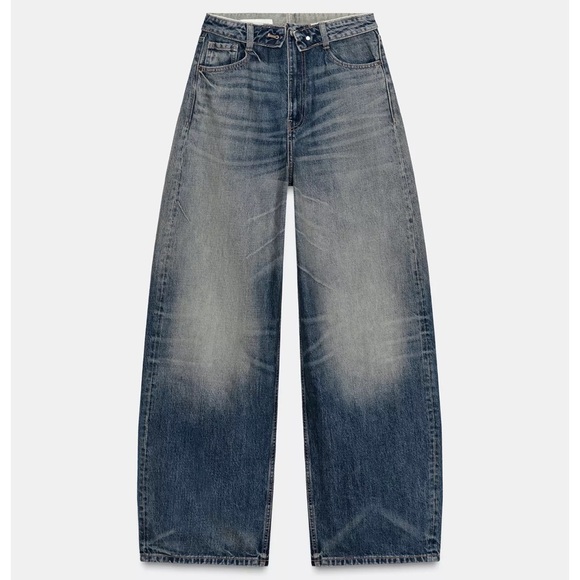 Zara TRF Mid Rise Folded Waist Jeans - Picture 3 of 9